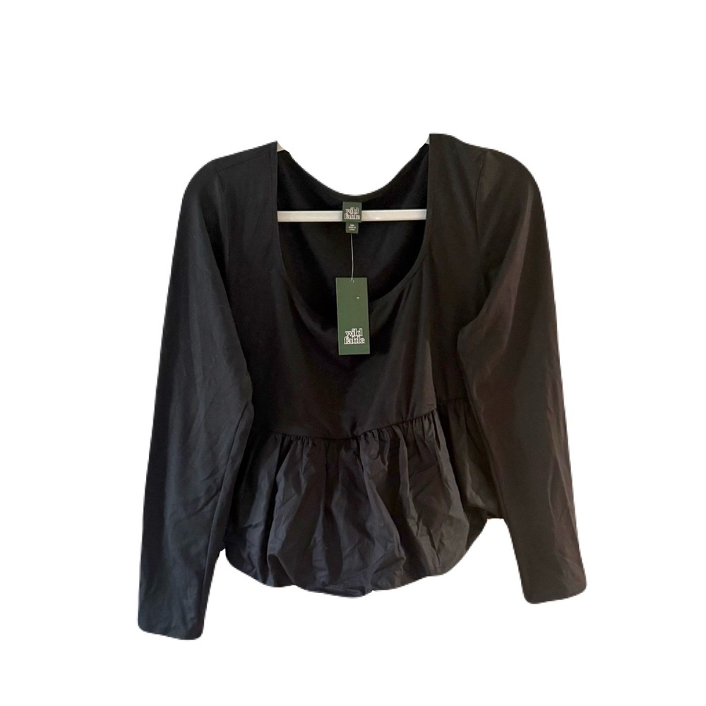Wild Fable Black Peplum Ruched Blouse